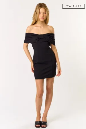 Waitlist 12/8 ♥ Harper Off The Shoulder Bow Mini Dress Black