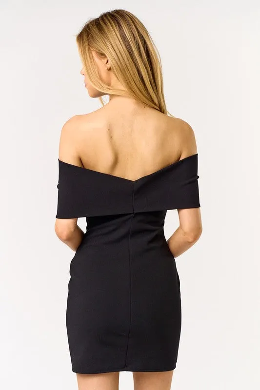 Waitlist 12/8 ♥ Harper Off The Shoulder Bow Mini Dress Black