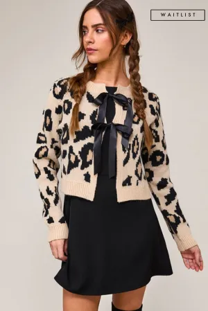 Waitlist 1/4 ♥ Erin Long Sleeve Bow Tie Leopard Print Cardigan Taupe