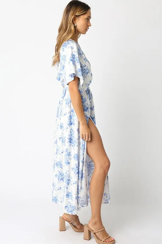 Waitlist 2/20 ♥ Debbie Kimono Sleeve Floral Print Maxi Dress Blue