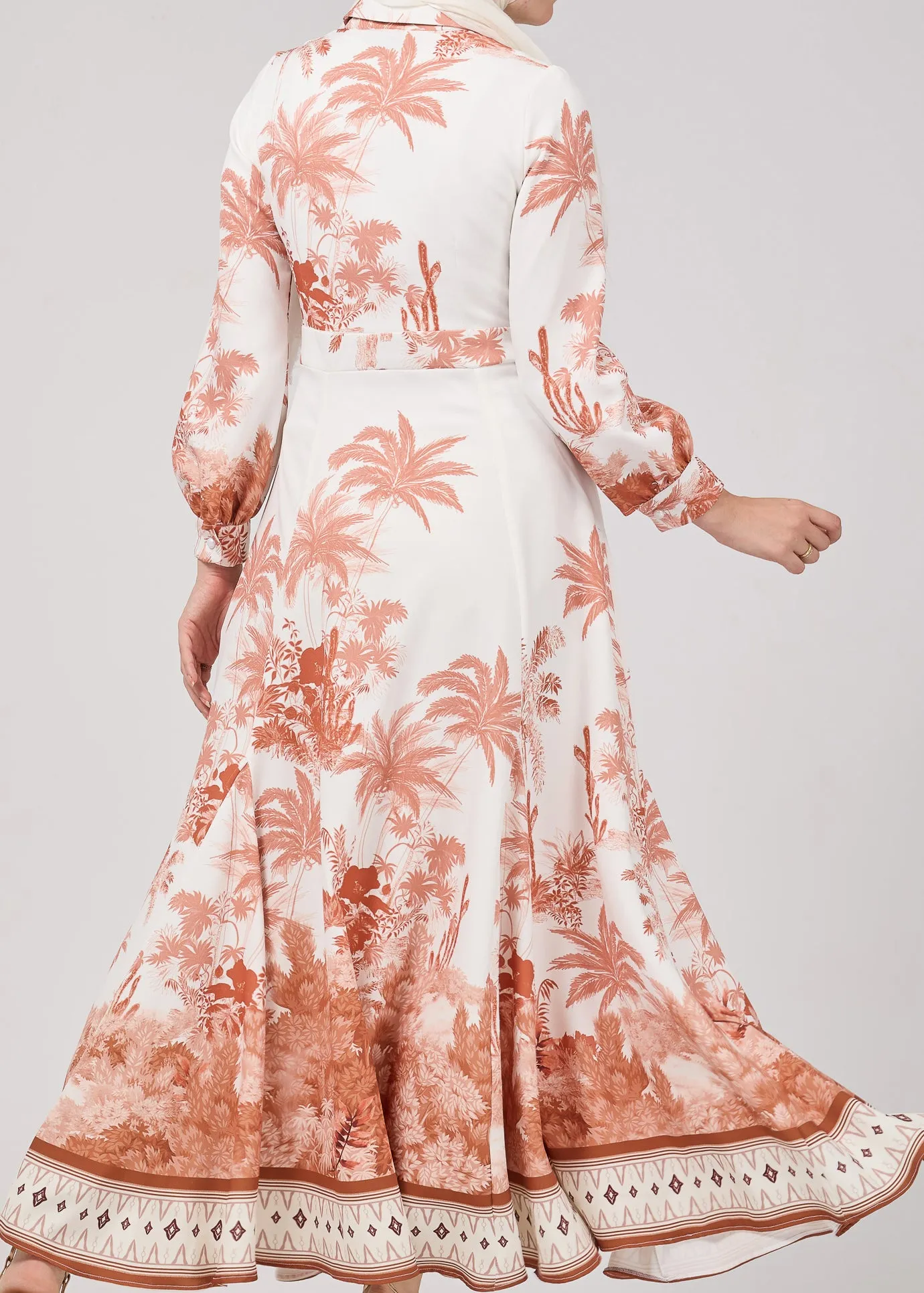 Walaa Serafina Vintage-Inspired Desert Palm Print Button-Down Maxi Dress