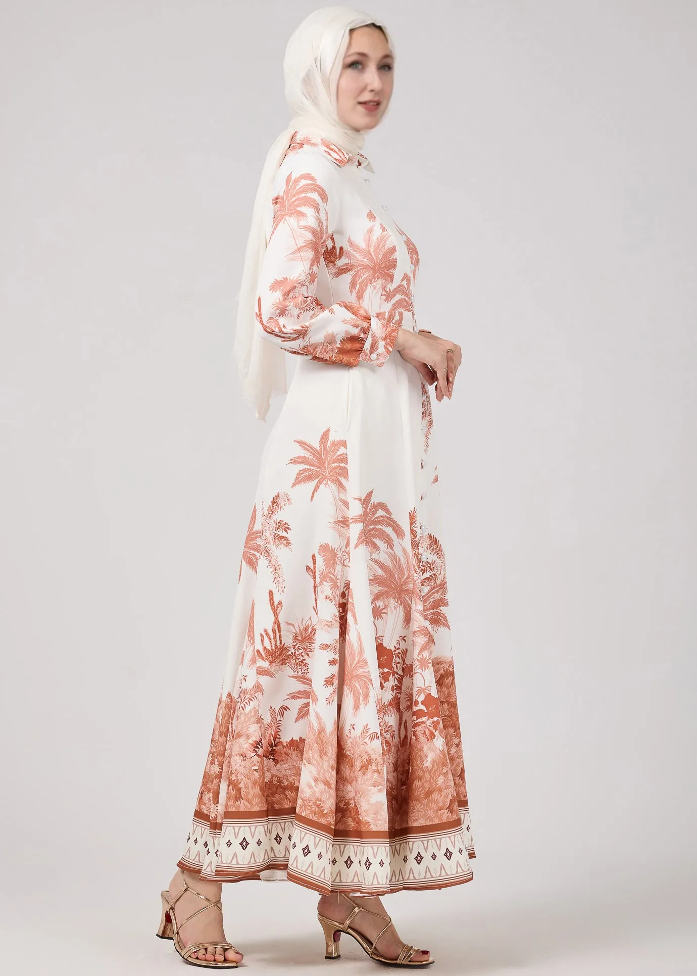 Walaa Serafina Vintage-Inspired Desert Palm Print Button-Down Maxi Dress