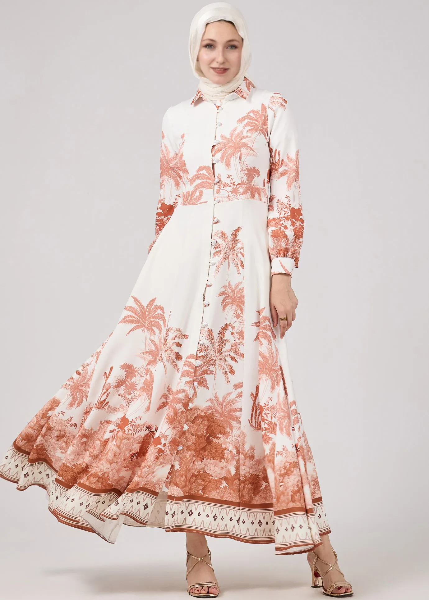 Walaa Serafina Vintage-Inspired Desert Palm Print Button-Down Maxi Dress