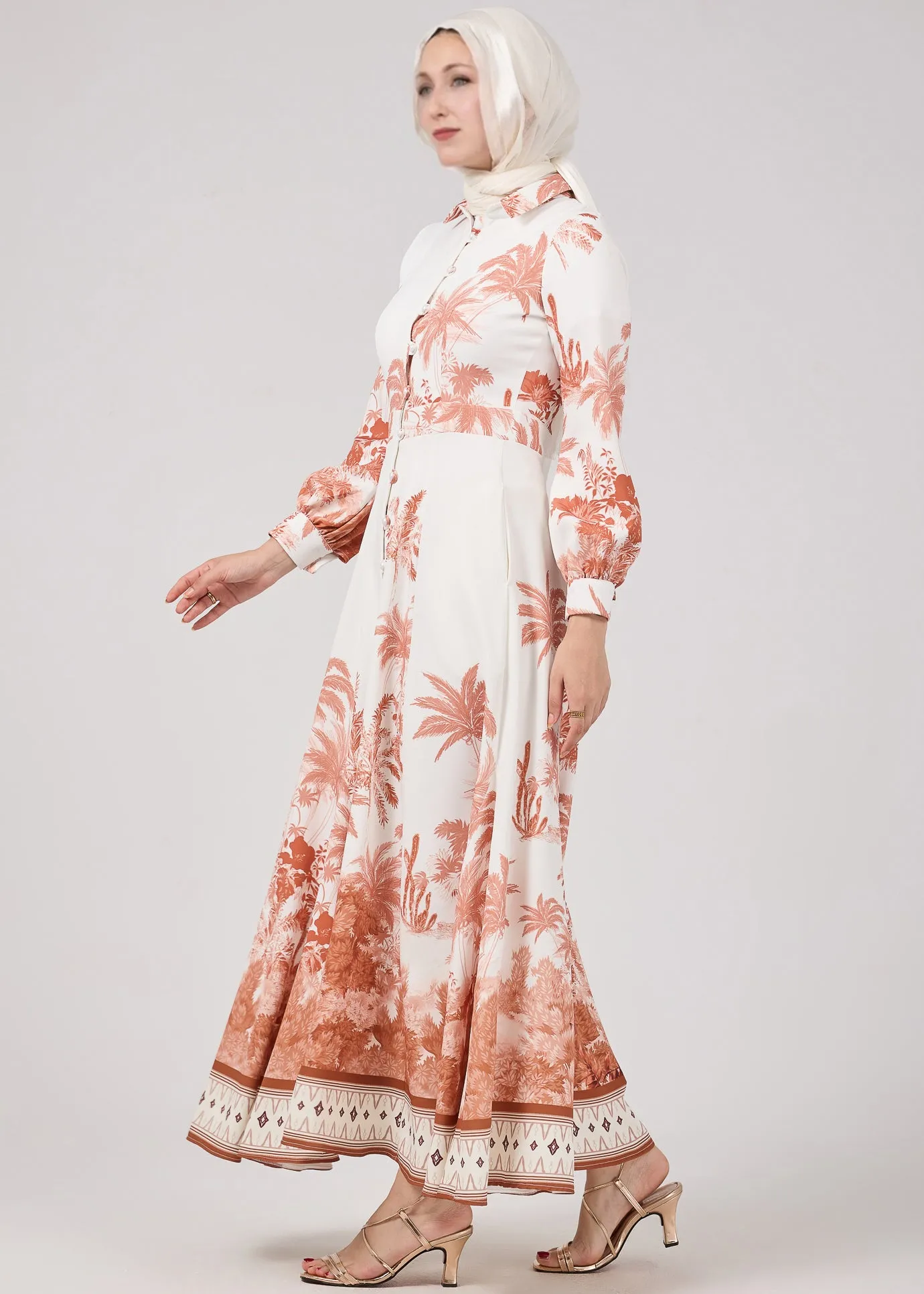 Walaa Serafina Vintage-Inspired Desert Palm Print Button-Down Maxi Dress