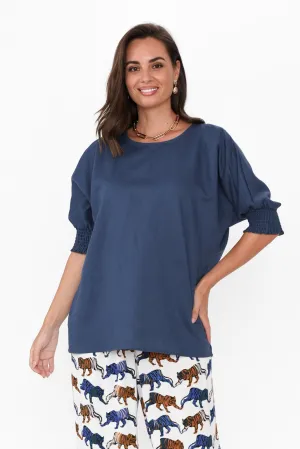 Walk In The Park Navy Linen Top