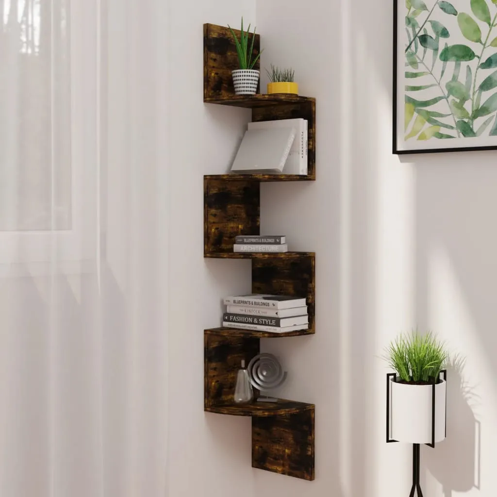 Wall Corner Shelf Smoked Oak 19x19x123 cm Chipboard