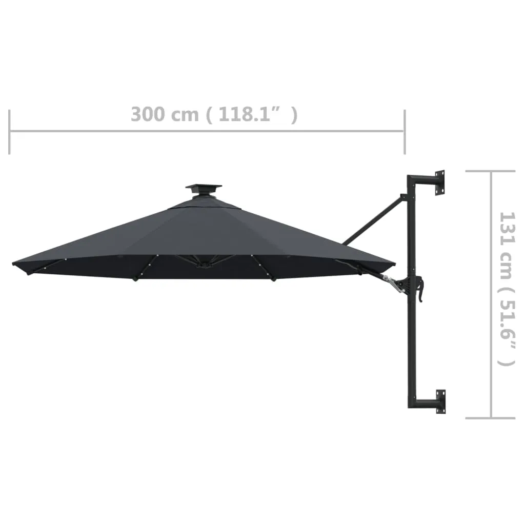 Wall-mounted Parasol with LEDs and Metal Pole 300 cm Anthracite