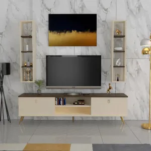 Wall-Mounted TV Table with Shelves in White and Gray