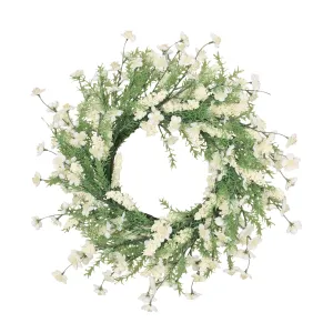 Wallsten 30" Plum Blossom Artificial Silk Wreath, Green and White