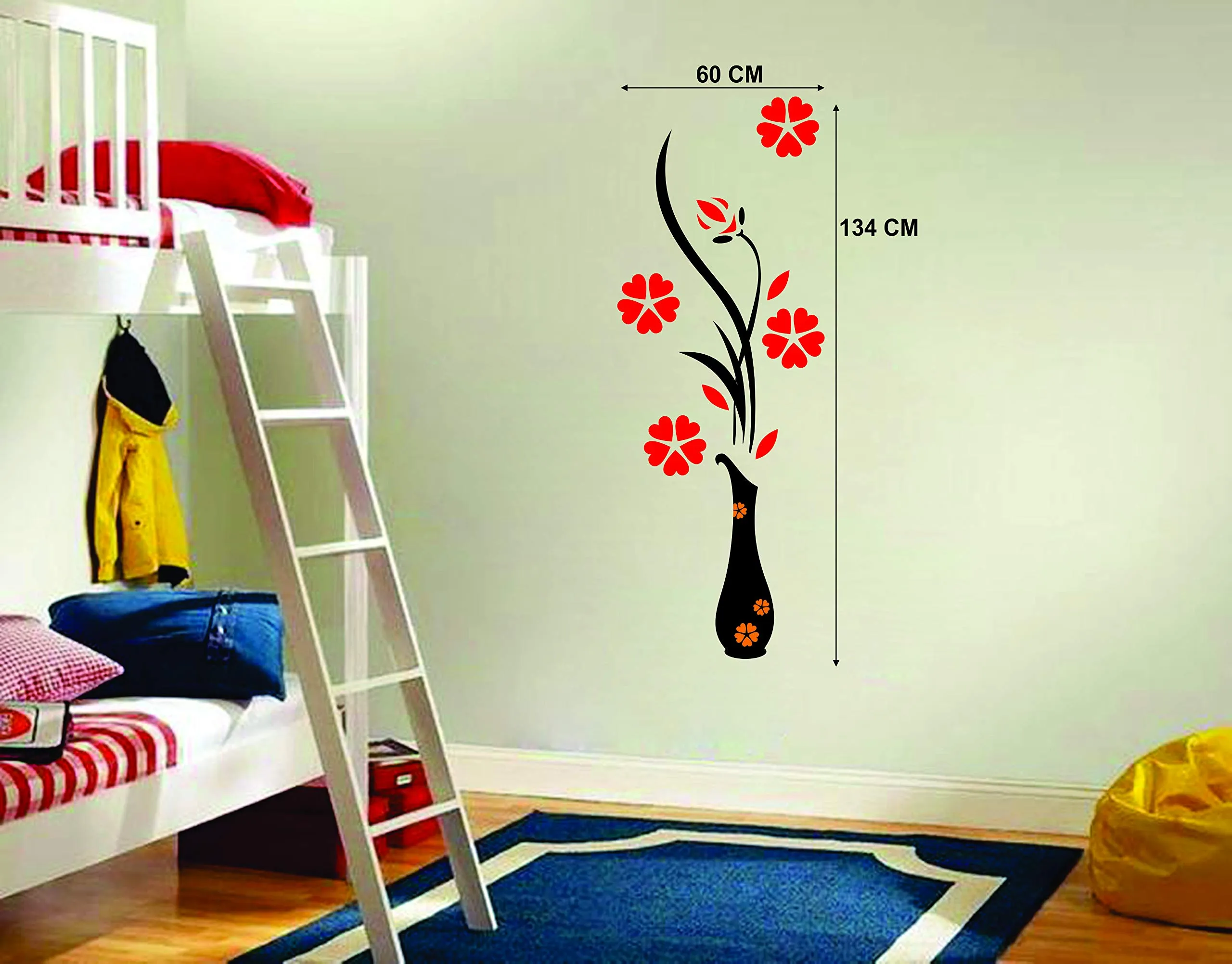 Walltech Set of 2 Wall Sticker Flower Vase Red and Magical Tree Wall Sticker