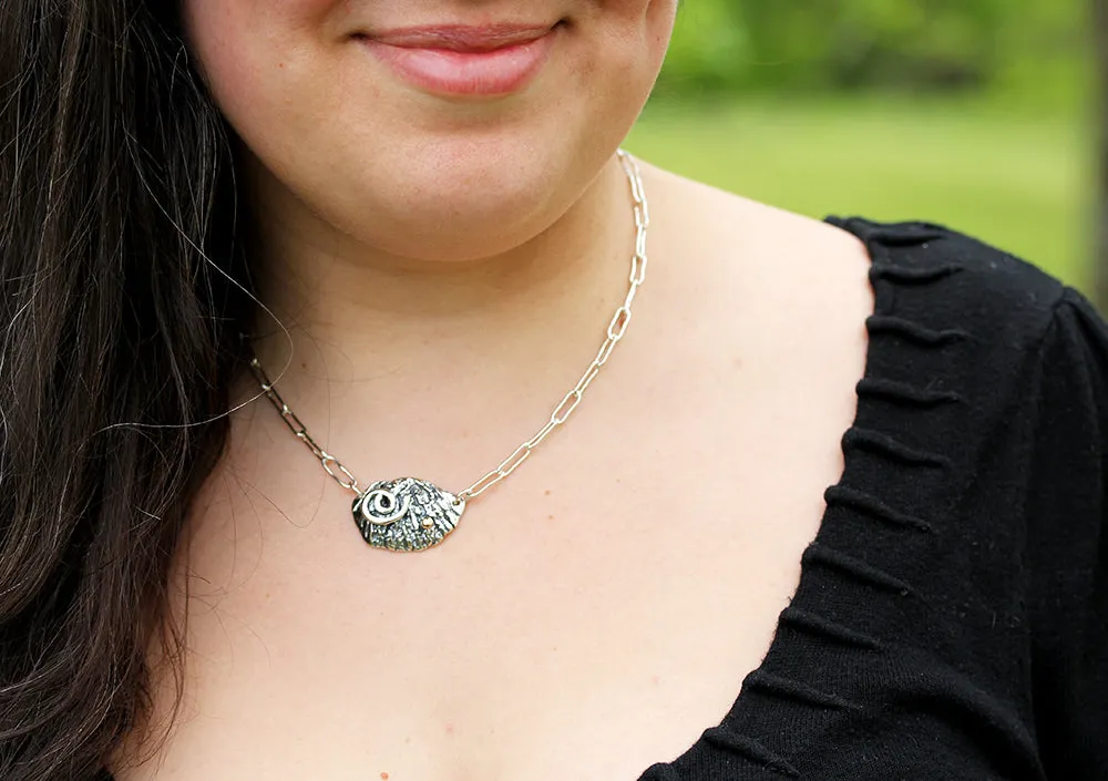 Walnut Necklace with Spiral and Rose Gold Ball