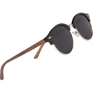 Walnut Wood Half-Rim Foster Sunglasses with Black Polarized Lenses