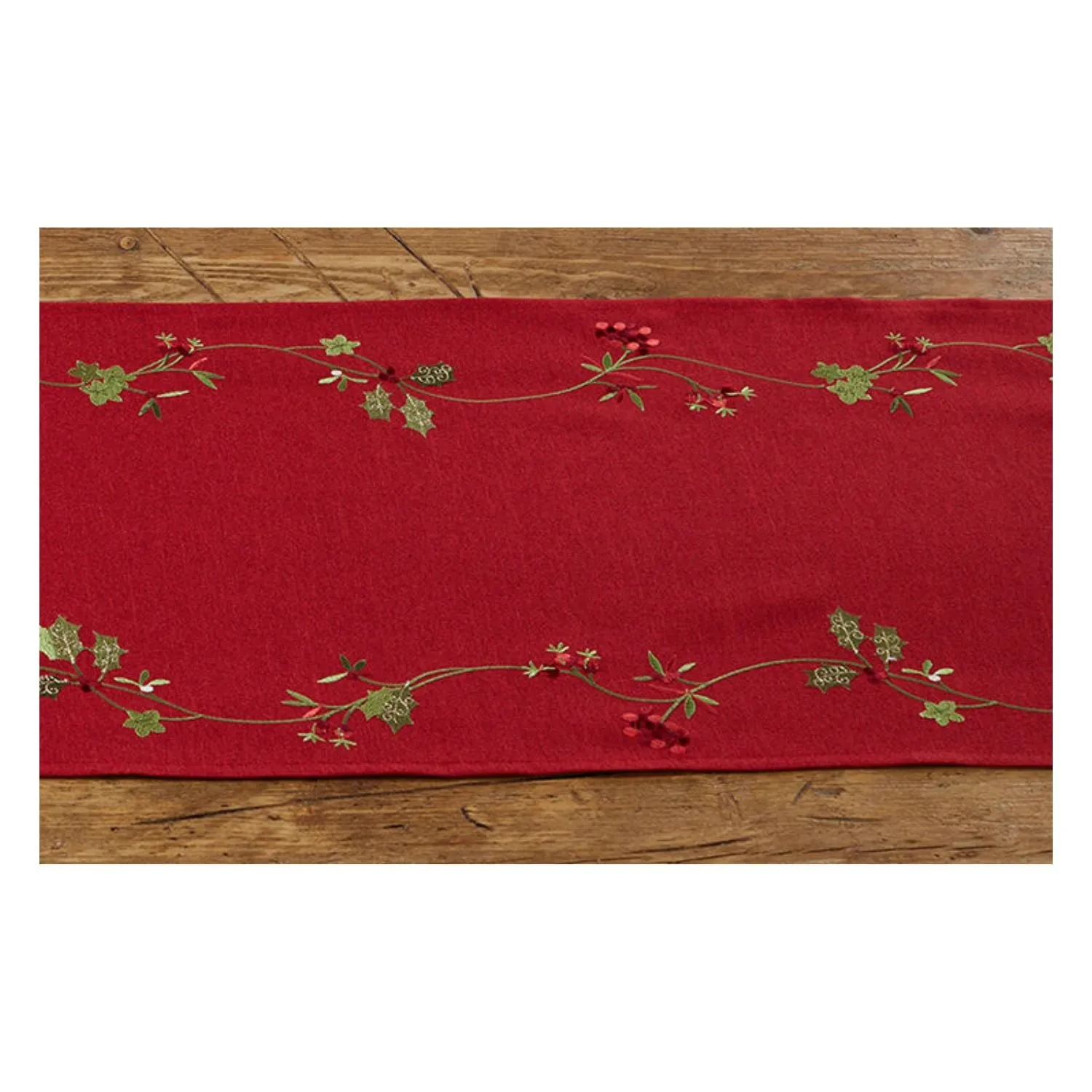 Walton & Co 175cm Embroidered Holly Trail Runner Red