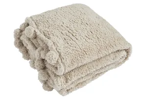 Walton & Co 180cm Sherpa Fluffy Fleece Pom-pom Throw Cream White