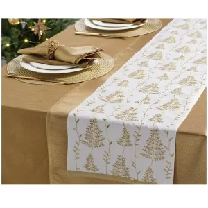 Walton & Co 180cm Winter Fern Runner White with Gold