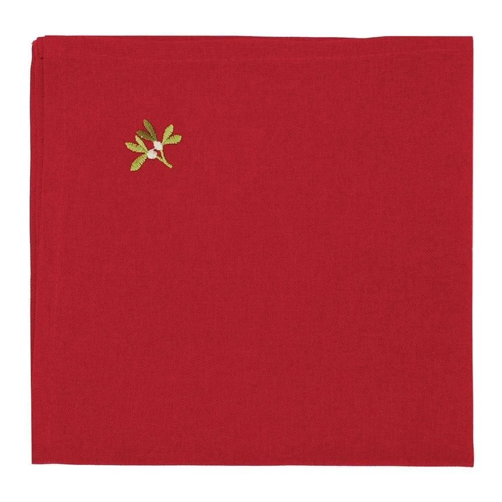 Walton & Co Set of 2 Red Embroidered Holly Berry Napkin