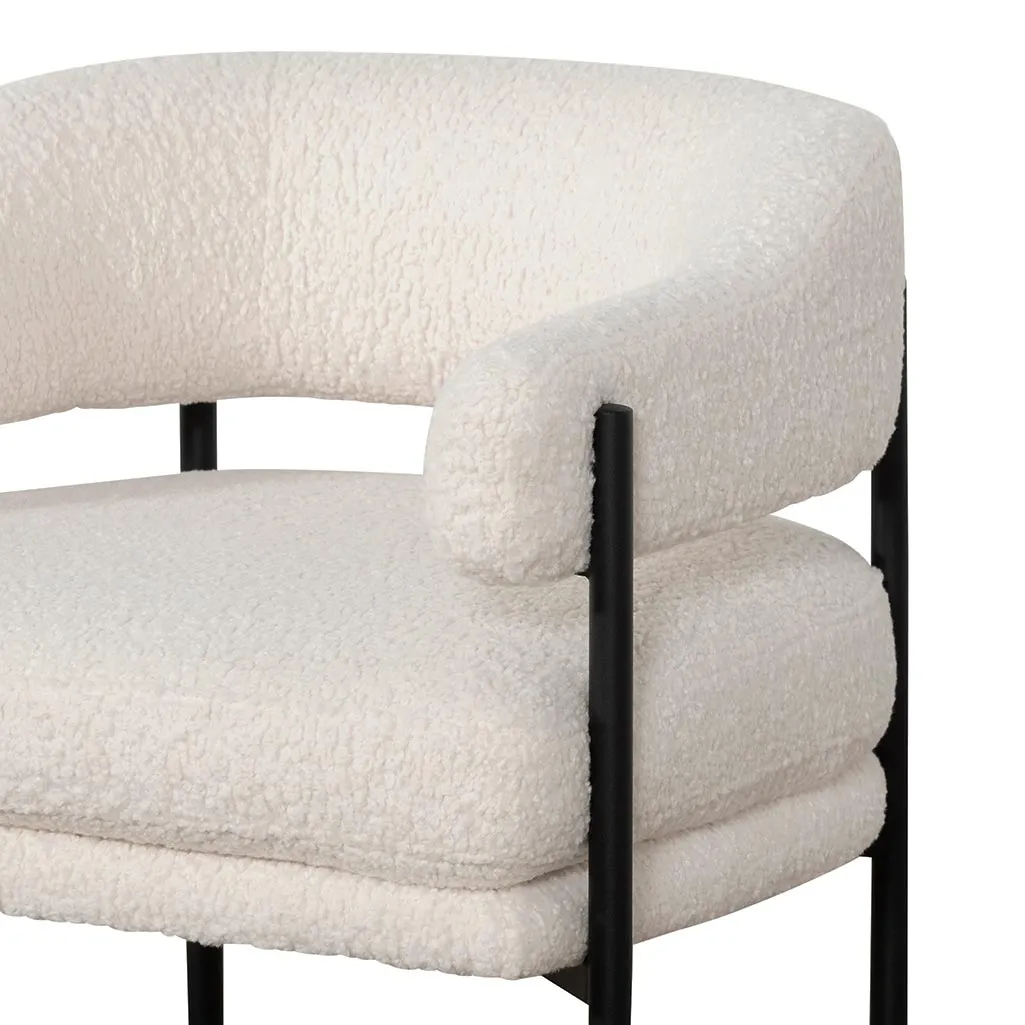 Walton Ivory White Sherpa Armchair - Black Legs