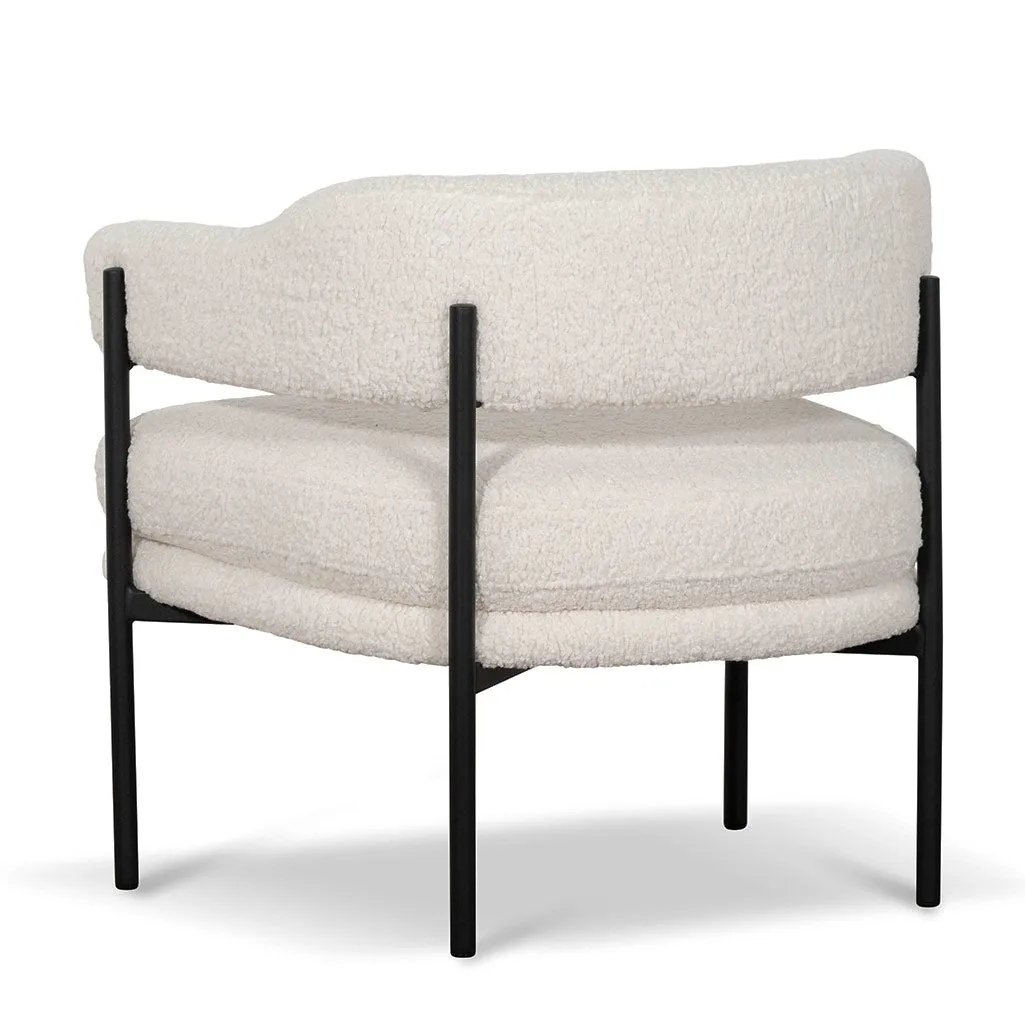 Walton Ivory White Sherpa Armchair - Black Legs