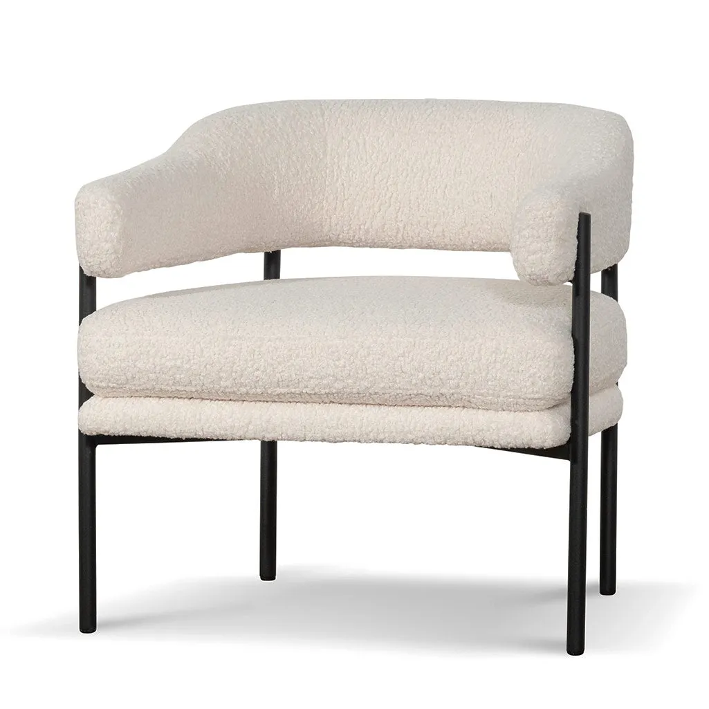 Walton Ivory White Sherpa Armchair - Black Legs