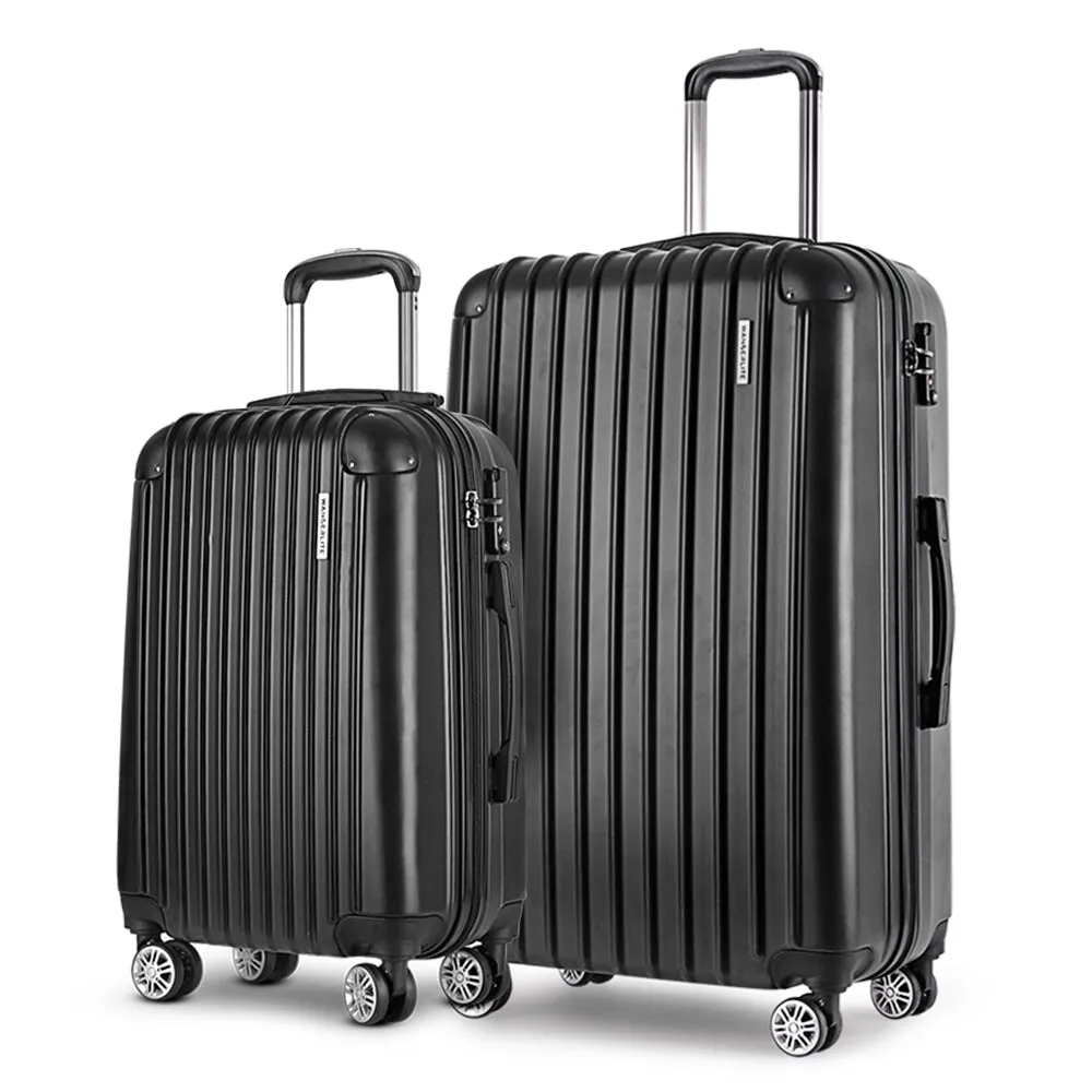 Wanderlite 2pcs Luggage Trolley Set Travel Suitcase Carry On Hard Case Lightweight Black