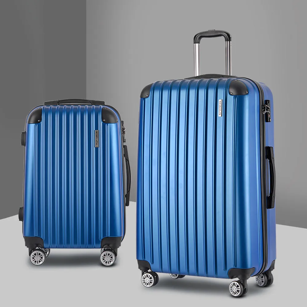 Wanderlite 2pcs Luggage Trolley Set Travel Suitcase Hard Case Carry On Bag Blue