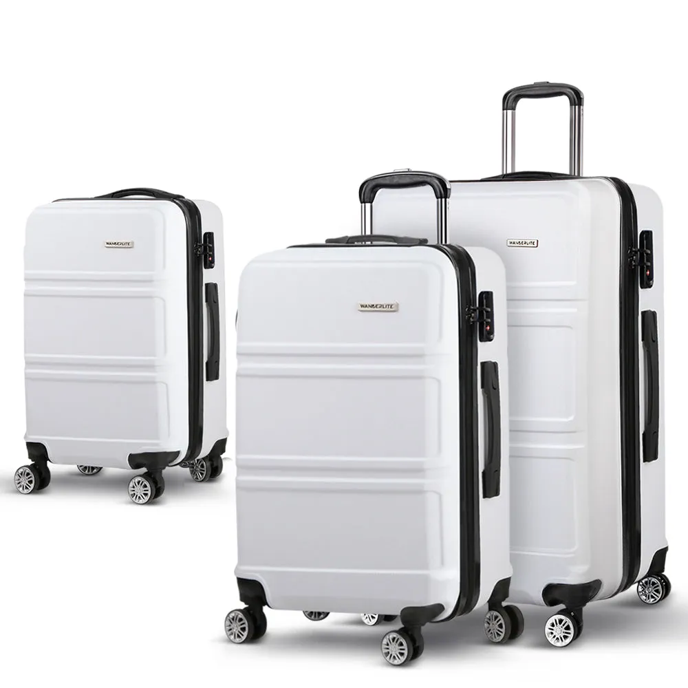 Wanderlite 3pc Luggage Trolley Set Suitcase Travel TSA Hard Case White