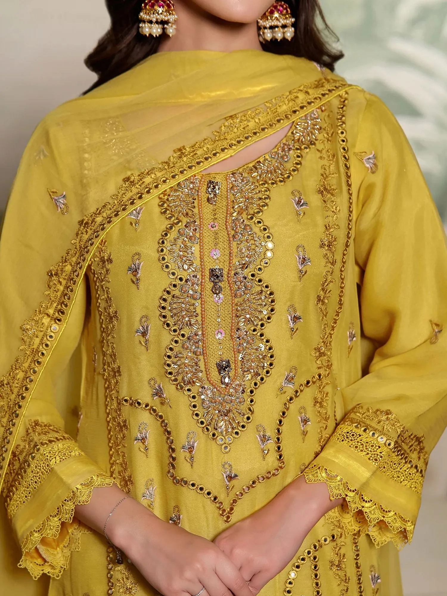 Wardah Uzair "Mirha" Luxury Embroidered Chiffon Suit - Marigold