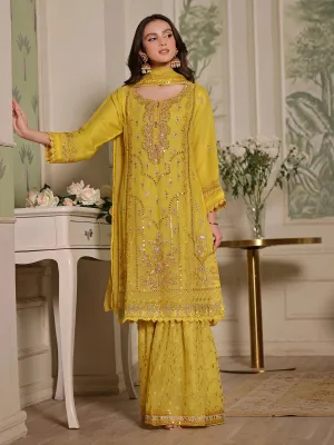 Wardah Uzair "Mirha" Luxury Embroidered Chiffon Suit - Marigold