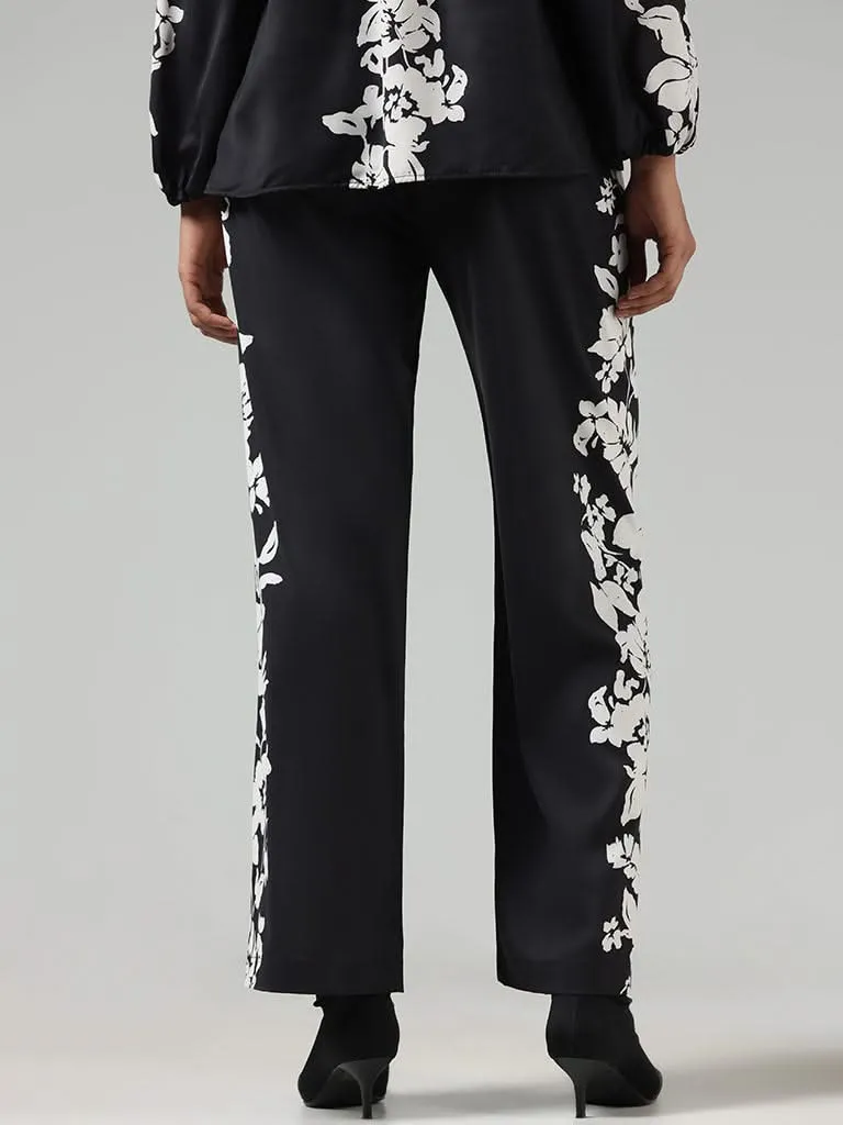 Wardrobe Black Floral Printed Wide-Leg Trousers