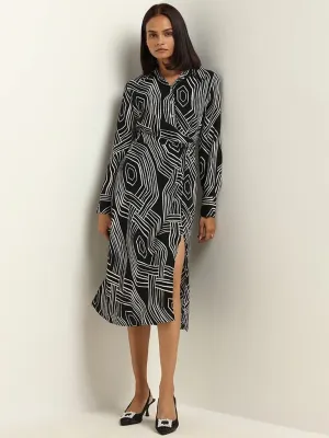 Wardrobe Black Printed Collared Dress