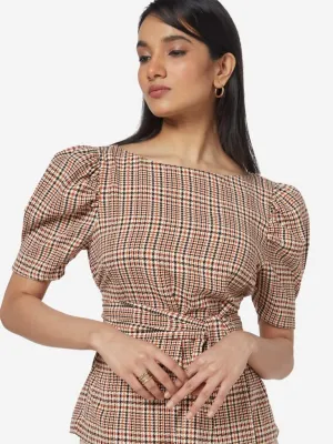 Wardrobe Brown Houndstooth Print Wink Top