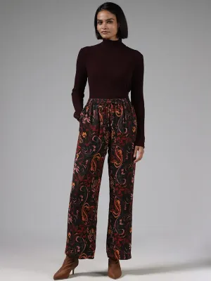 Wardrobe Brown Paisley Printed Slim Fit Trousers