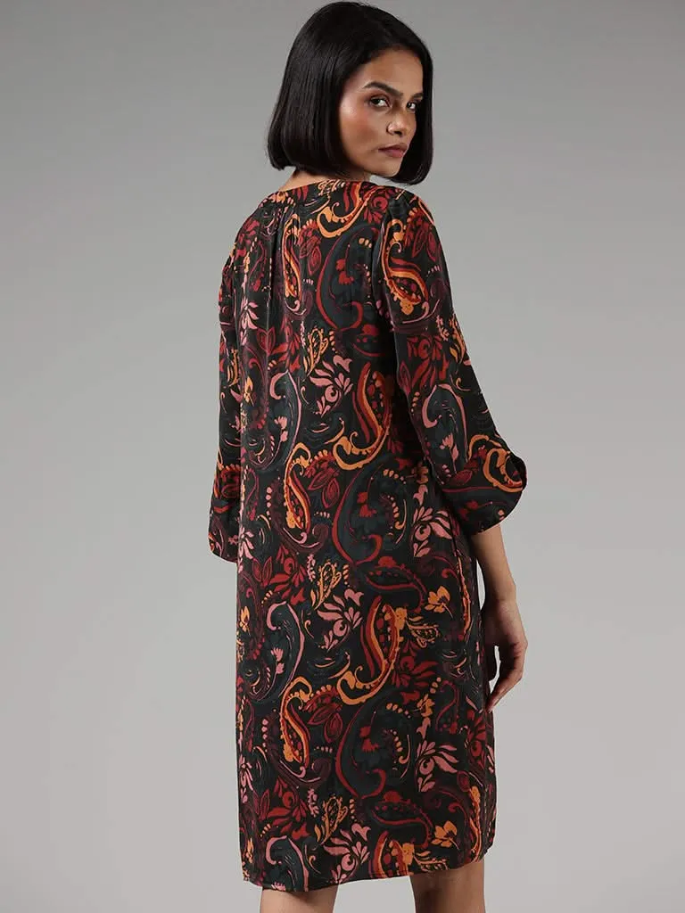 Wardrobe Brown Paisley Printed Straight Dress