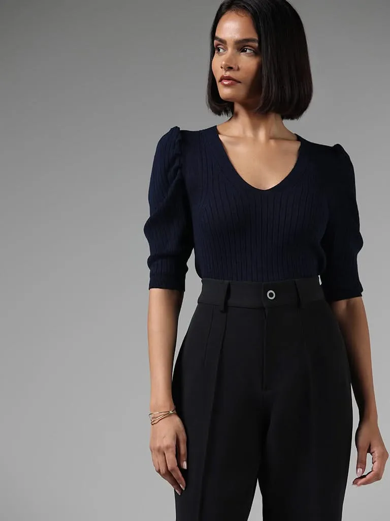 Wardrobe Dark Navy Ribbed Sweater