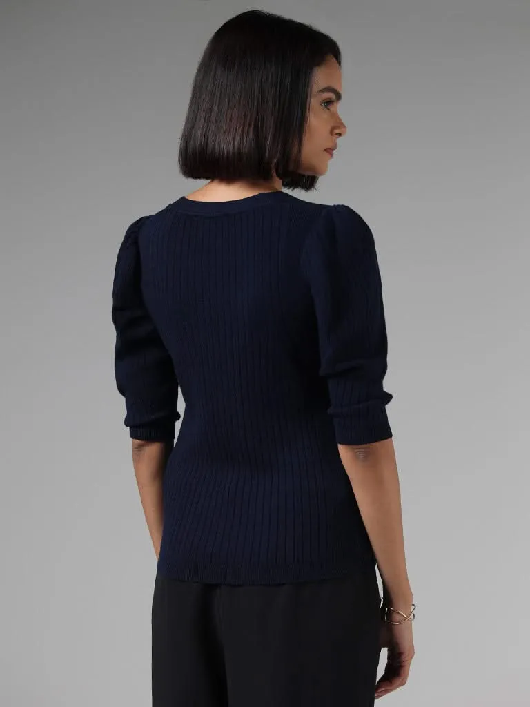 Wardrobe Dark Navy Ribbed Sweater