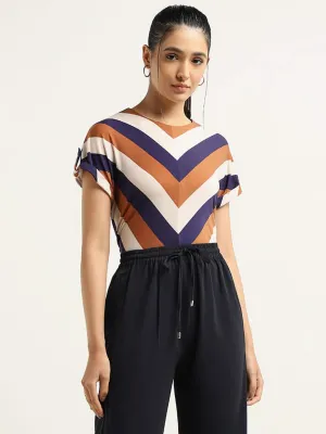 Wardrobe Navy Striped Printed Top