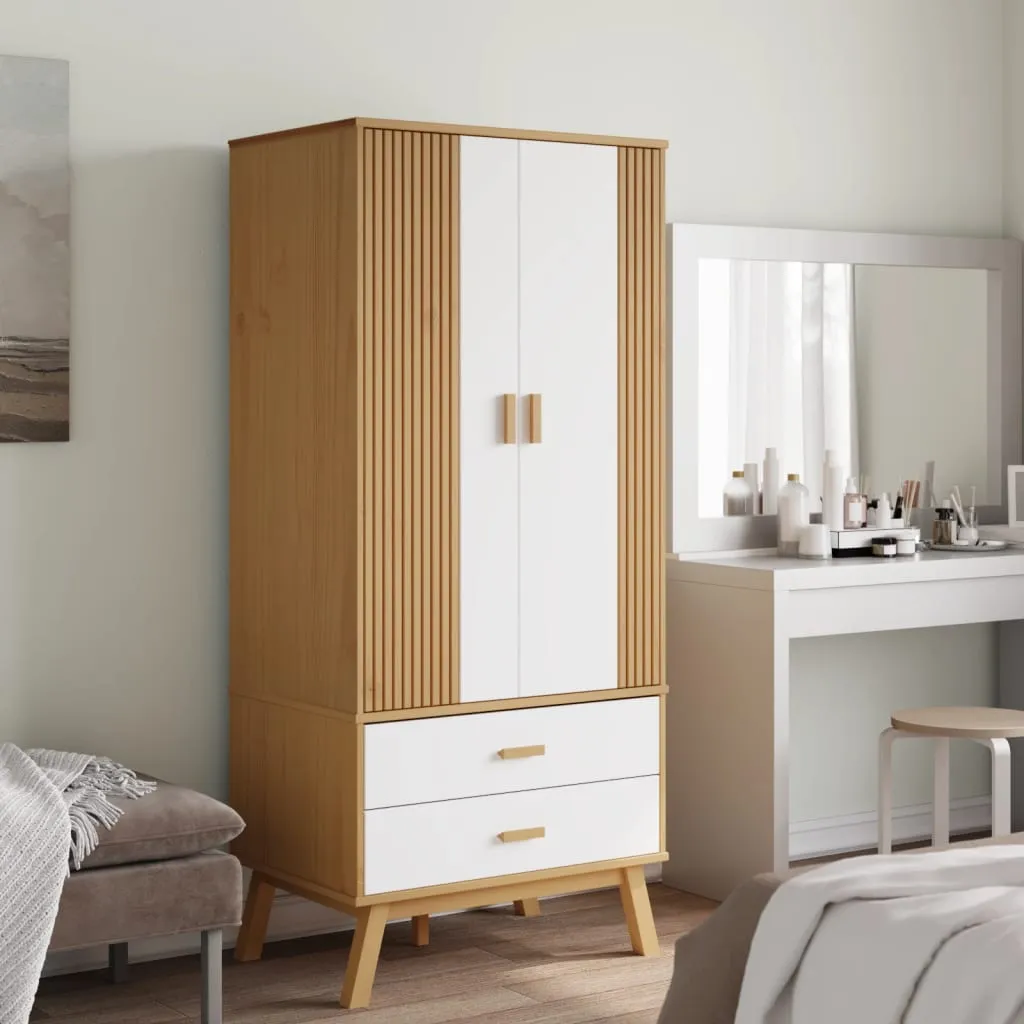 Wardrobe OLDEN White and Brown 76.5x53x172 cm Solid Wood Pine