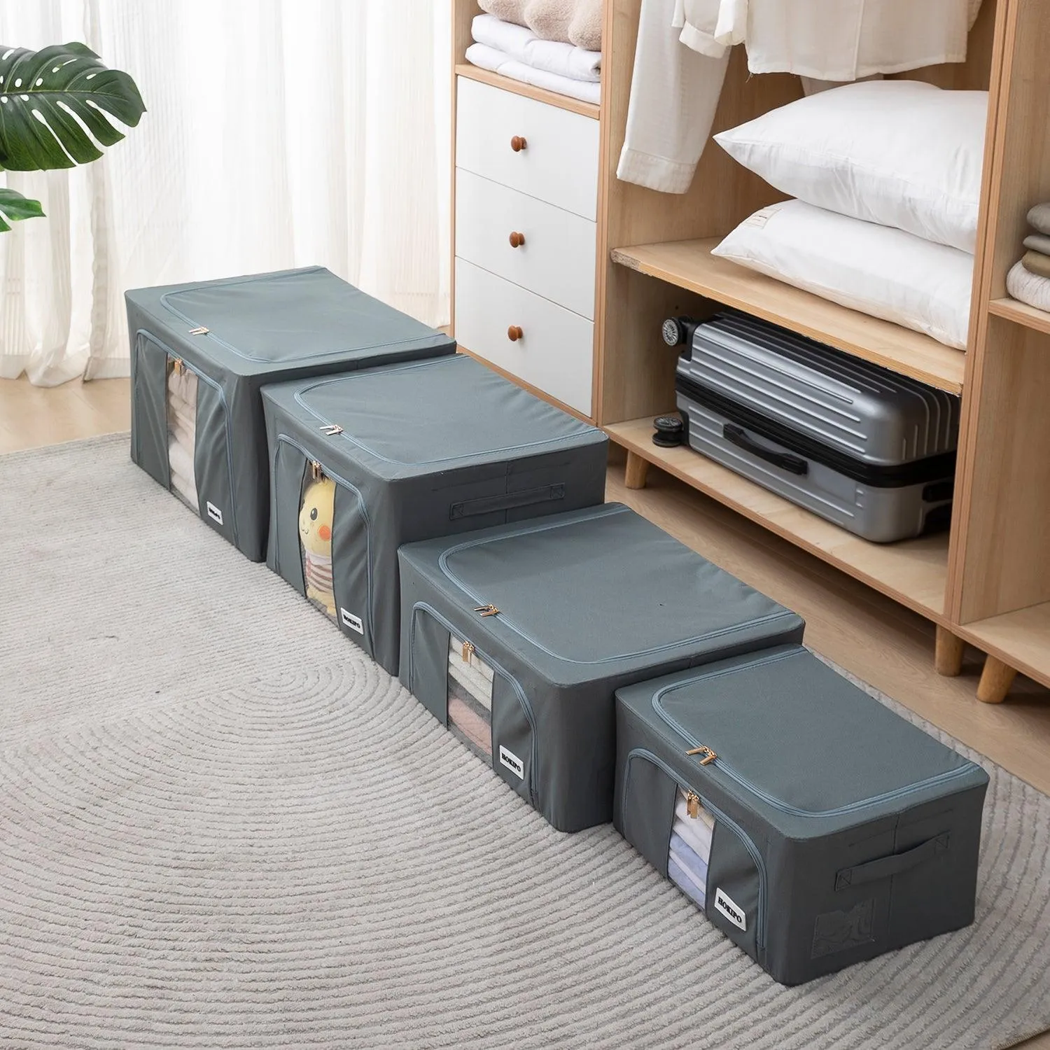 Wardrobe Organizer 600D Oxford Fabric Cloth Storage Box, 66ltr 50x40x33cm, Grey