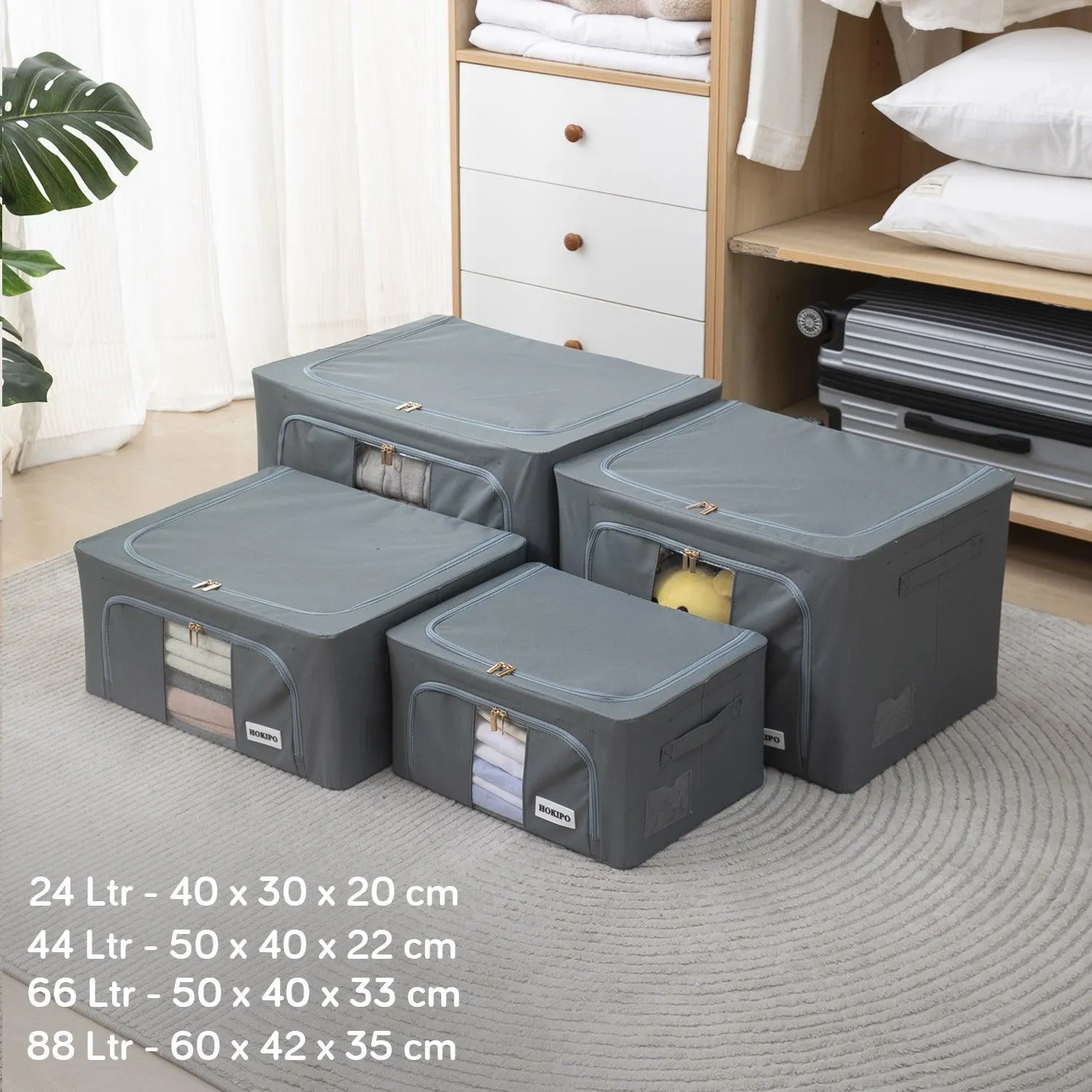 Wardrobe Organizer 600D Oxford Fabric Cloth Storage Box, 66ltr 50x40x33cm, Grey