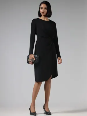 Wardrobe Solid Black Ruched Dress