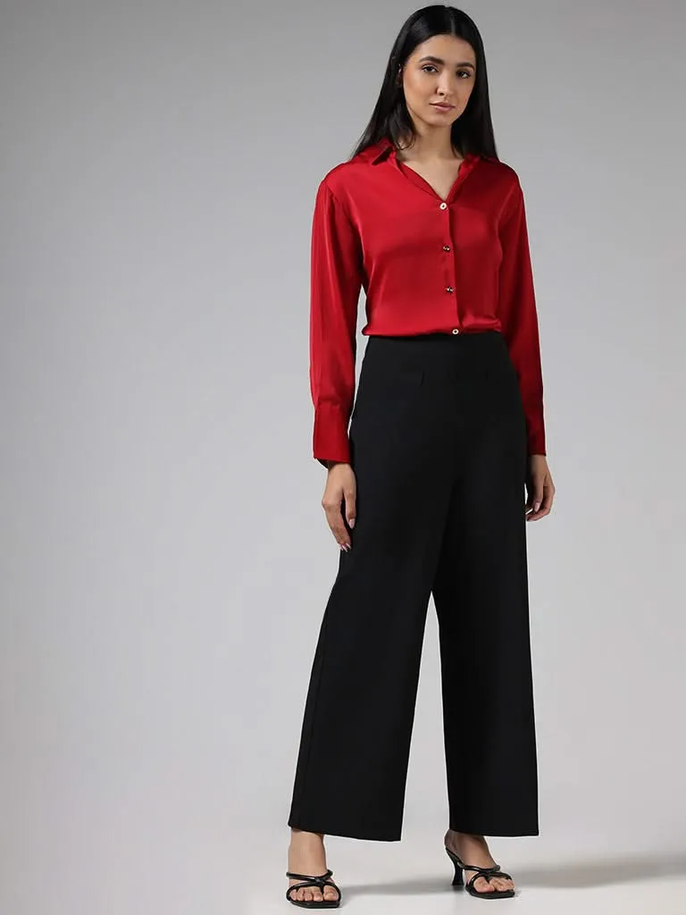 Wardrobe Solid Red Satin Shirt