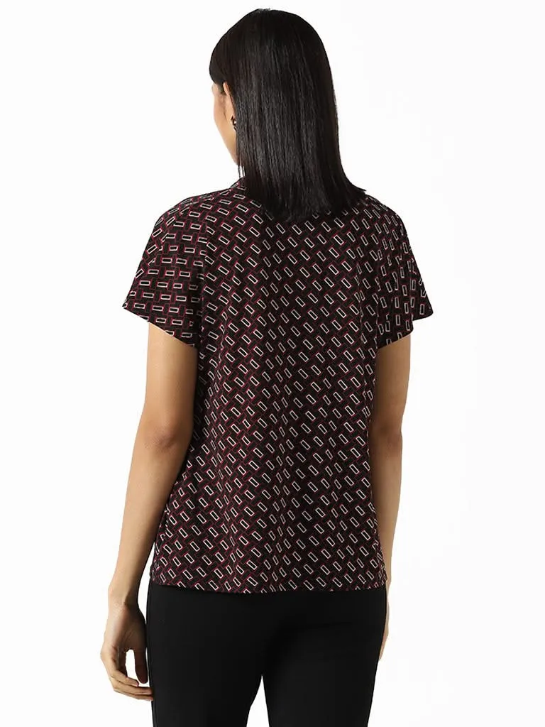 Wardrobe Wine Geometric Printed Top