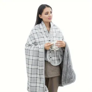 Warm and Cozy Wearable Plaid Flannel Shawl Wrap Blanket with Buttons