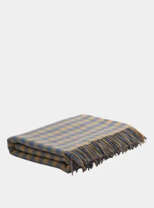 Warm Blue Checked Stripe Wool Blanket