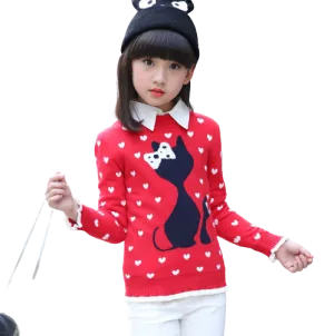 Warm Knitted Cartoon Design  Pullover Jumper For Girls