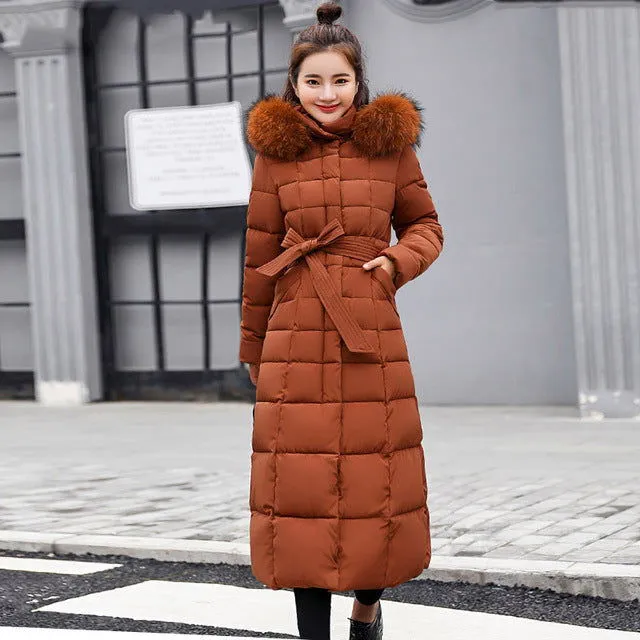 Warm Thicken Fur Collar Cotton Padded Women Long Coats