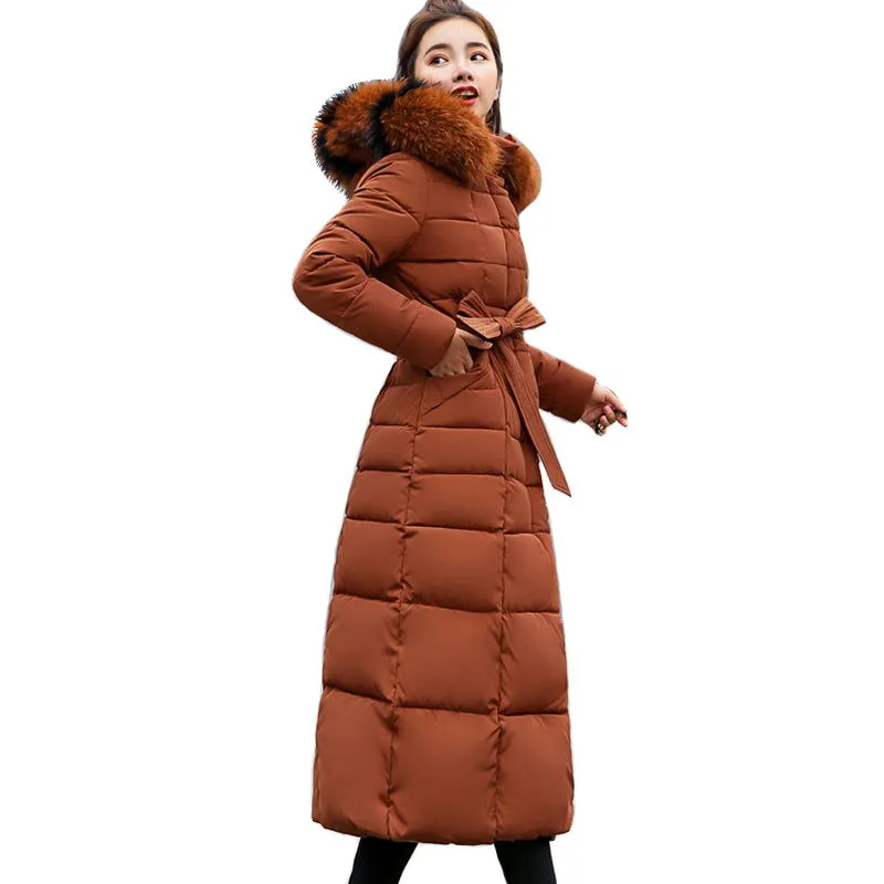 Warm Thicken Fur Collar Cotton Padded Women Long Coats