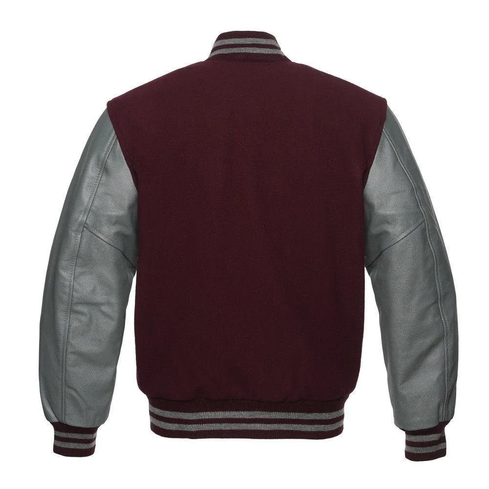 Warrior Gears Classic Hybrid Varsity Jacket for Kids, Toddler Letterman Bomber Jacket for Boys, Unisex Varsity Jacket Girls, Maroon Pure Wool Body & Grey Cowhide Leather Sleeves