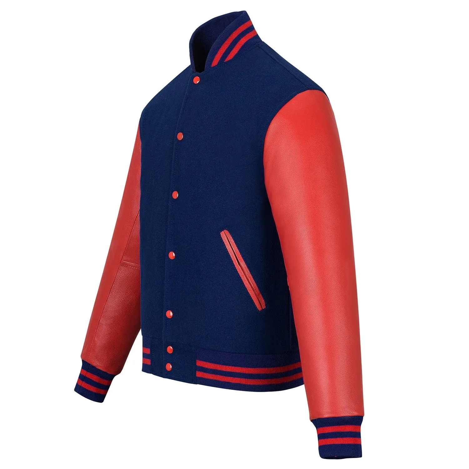 Warrior Gears Classic Hybrid Varsity Jacket for Kids, Toddler Letterman Bomber Jacket for Boys, Unisex Varsity Jacket Girls, Navy Blue Pure Wool Body & Red Cowhide Leather Sleeves