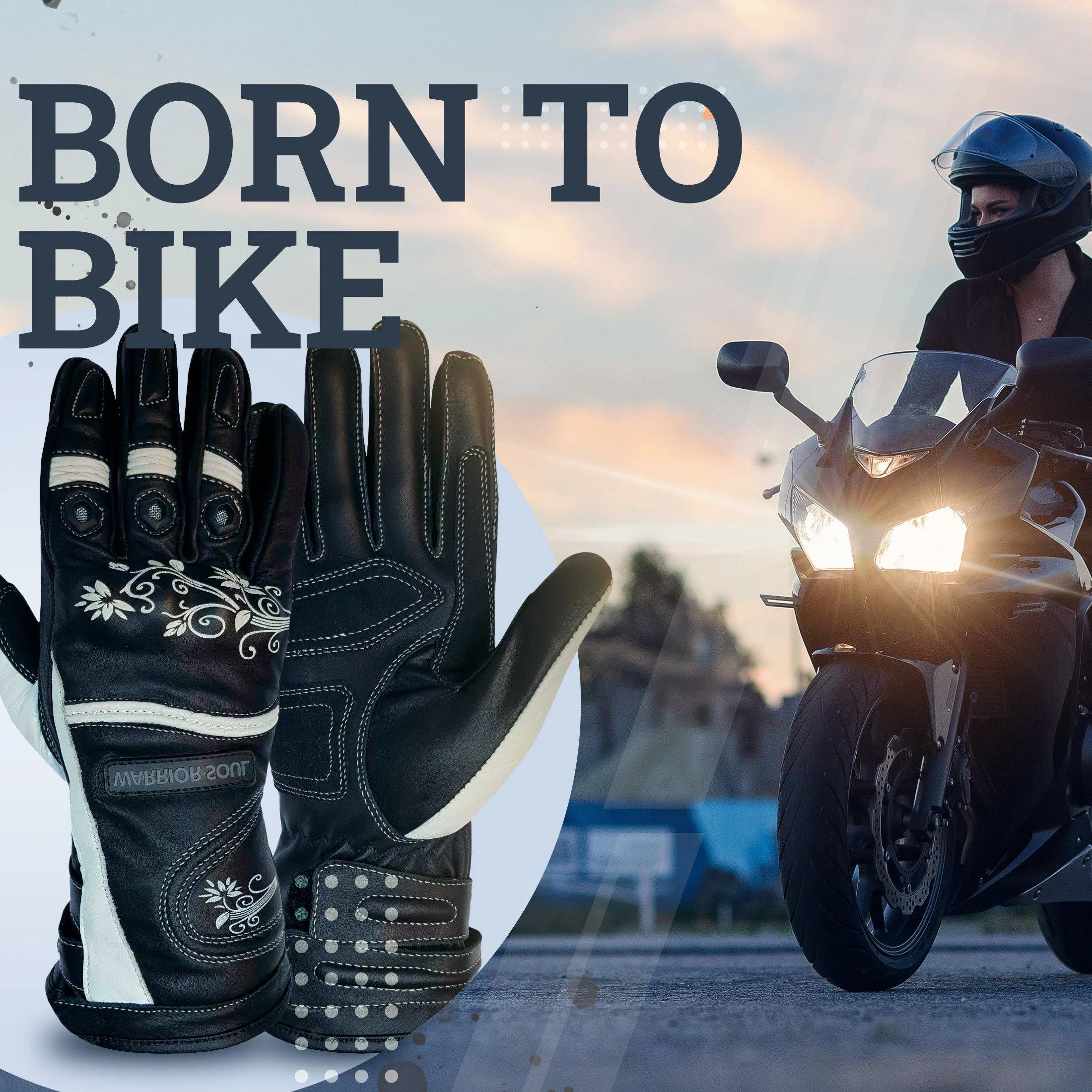 Warrior Gears® Ladies Motorcycle Gloves Leather Graphic Biker Glove